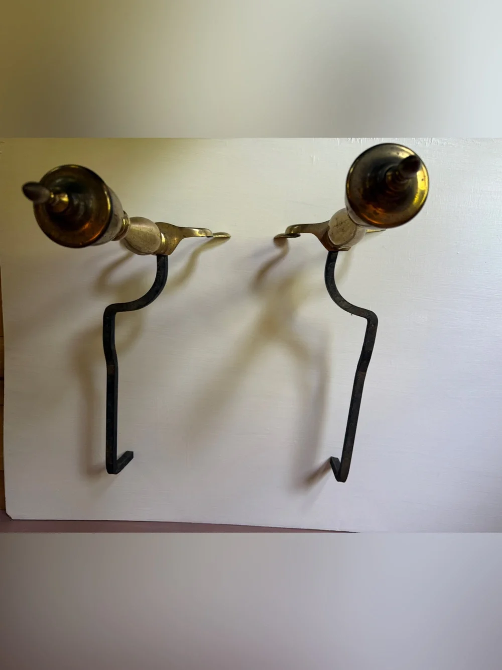Vintage Brass & Cast Iron Fireplace Andirons Federal Style